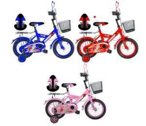 Kids Bikes size 16 suitable for children from (4-7 Years) for Boys & Girls .Colours include Blue, Red, Pink with Training Wheels, Adjustable Seat, Front Basket & Rear Carrier