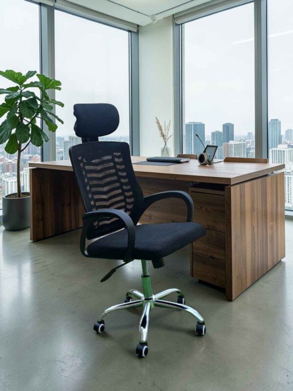 Executive Mesh Office Chair with Headrest  Comfortable Ergonomic Desk Chair for Home & Office  Black