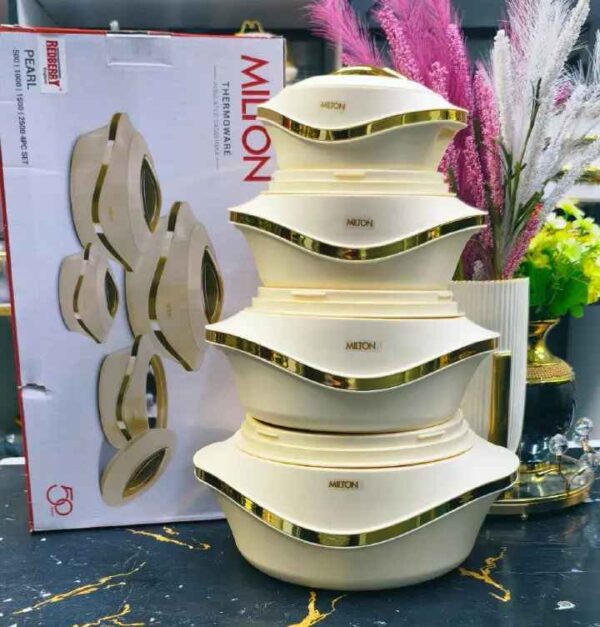 4-Piece Milton Pearl Insulated Hotpot Set - Elegant Food Warmer & Server | Keeps Food Hot for Up to 6 Hours