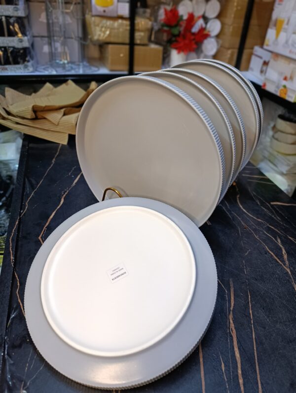Set of 6 Wide 10.5-Inch Grey Ceramic Dinner Plates - Custom Design Smooth Glazed Finish | Microwave Safe