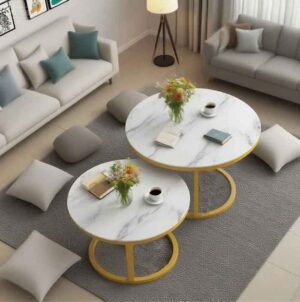 Bree Nordic 2-in-1 Nesting Coffee Tables - Marble Effect Tempered Glass Top | Elegant Living Room Furniture