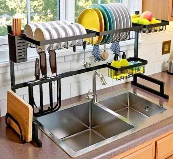 Over-the-Sink Dish Drying Rack - Space-Saving Counter Organizer with Draining Tray