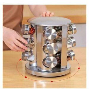 Rotating 3-Tier Spice Rack Carousel with 12 Containers - Herb & Seasoning Organizer for Home Kitchen, Restaurant & Café