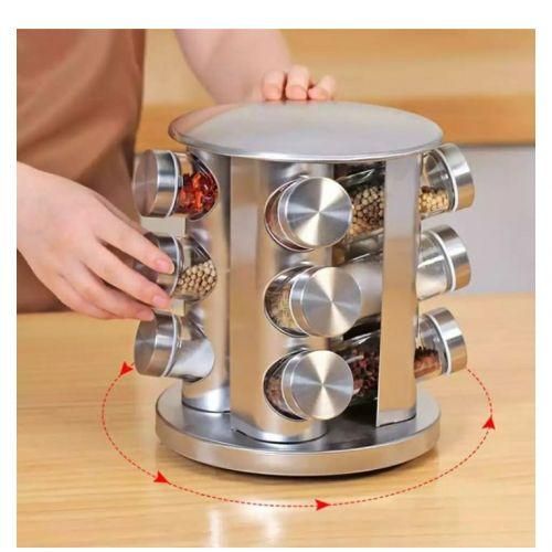 260124112544_eb72fa1e1b10a7a6ca21d7251d5d8241.jpeg Rotating 3-Tier Spice Rack Carousel with 12 Containers - Herb & Seasoning Organizer for Home Kitchen, Restaurant & Café