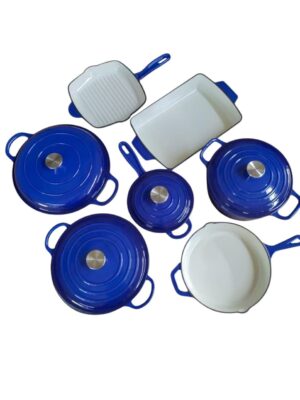 11-Piece Heavy Duty Enamel Cast Iron Cookware Set - 4 Pots with Lids, Frying Pan, Grill Pan & Baking Tray
