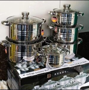Edenberg 12-Piece Stainless Steel Cookware Set - Non-Stick Pots with Lids