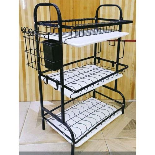 Advanced 3-Layer Dish Drying Rack with Double Drainer Trays - Large Capacity Stainless Steel Kitchen Rack