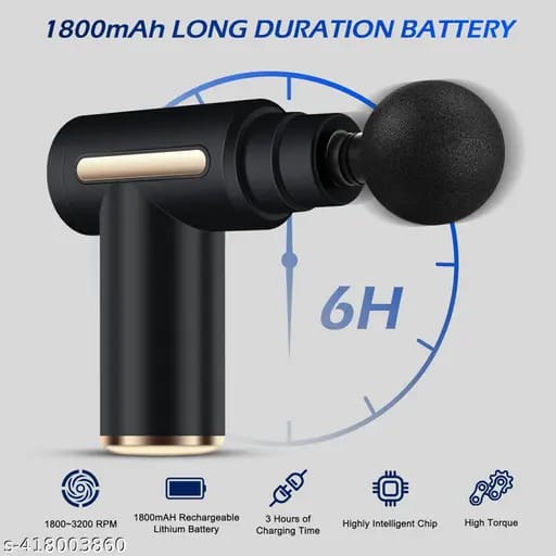 New Arrival Deep Tissue Massage Gun - 6-Speed Rechargeable Handheld Muscle Massager with 4 Heads | Quiet Portable Pain Relief for Neck & Back | 4 Colours