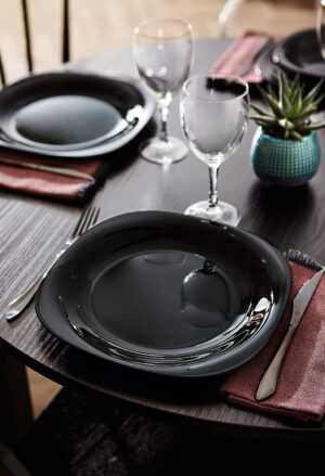 Luminarc Carine Black Noir 11-Inch Tempered Glass Dinner Plates Set of 6 - Microwave & Dishwasher Safe Non-Porous Dinnerware