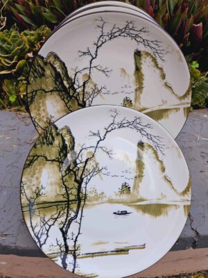 Beautiful Marble Ceramic Dinner Plates Set of 6 - Tree Pattern Microwave-Safe Dining Tableware