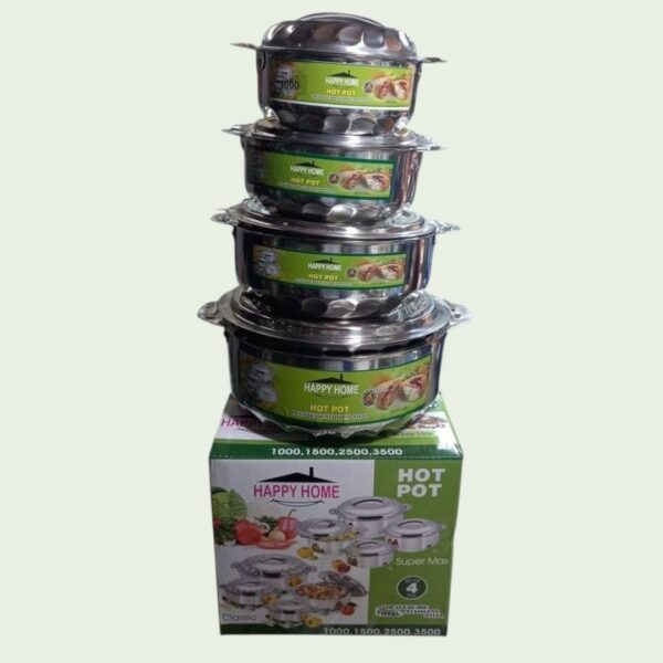 Happy Home 4-Piece Stainless Steel Insulated Hotpot Set - Food Warmer Casserole Serveware (1L, 1.5L, 2.5L & 3.5L)