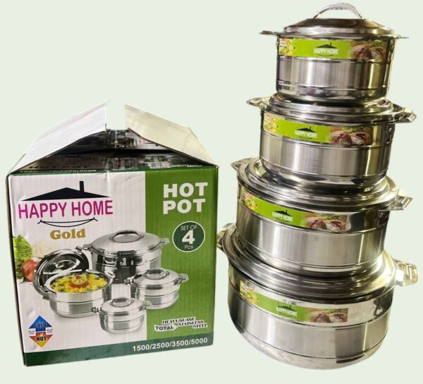 Happy Home 4-Piece Stainless Steel Insulated Hotpot Set - Food Warmer Casserole Serveware (1.5L, 2.5L, 3.5L & 5L)