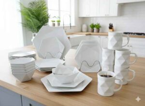 24-Piece Hexagonal Ceramic Dinner Set - Elegant Tableware with Dinner Plates, Side Plates, Bowls & Cups