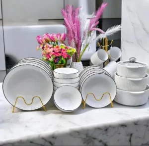 30-Piece Japanese Ceramic Dinner Set - Complete Tableware Collection with Plates, Bowls & Mugs