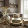 24-Piece Stylish Gold Ring Ceramic Dinner Plates