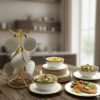 24-Piece Stylish Gold Ring Ceramic Dinner Plates